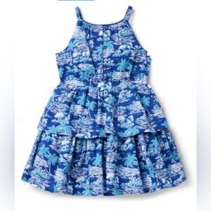 Brand New Janie & Jack Toddler Girl Tropical Palm Tiered Blue Dress, Size 3 NWT